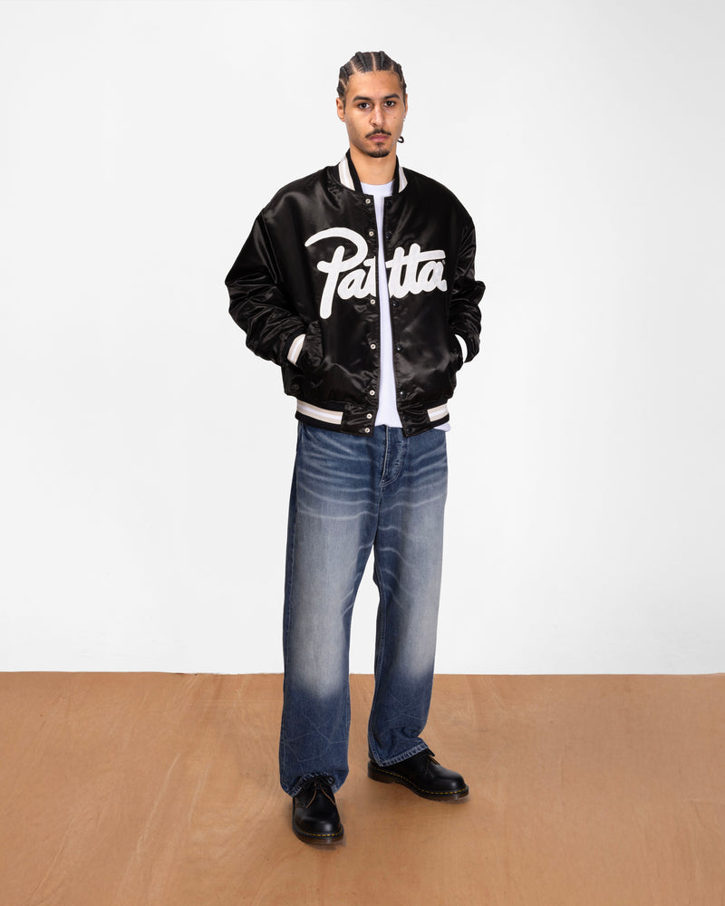 Patta Script Logo Satin Varsity Jacket (Black)
