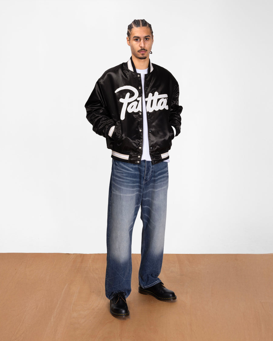 Patta Script Logo Satin Varsity Jacket (Black)