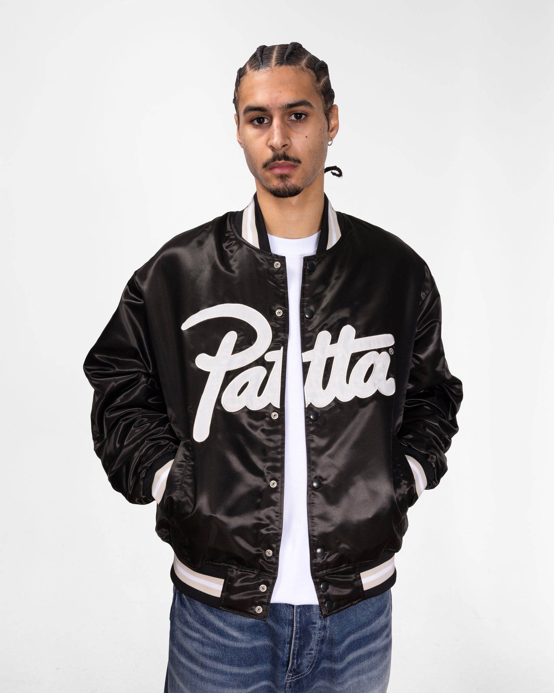 Patta Script Logo Satin Varsity Jacket (Black)