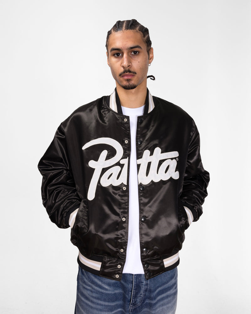 Patta Script Logo Satin Varsity Jacket (Black)