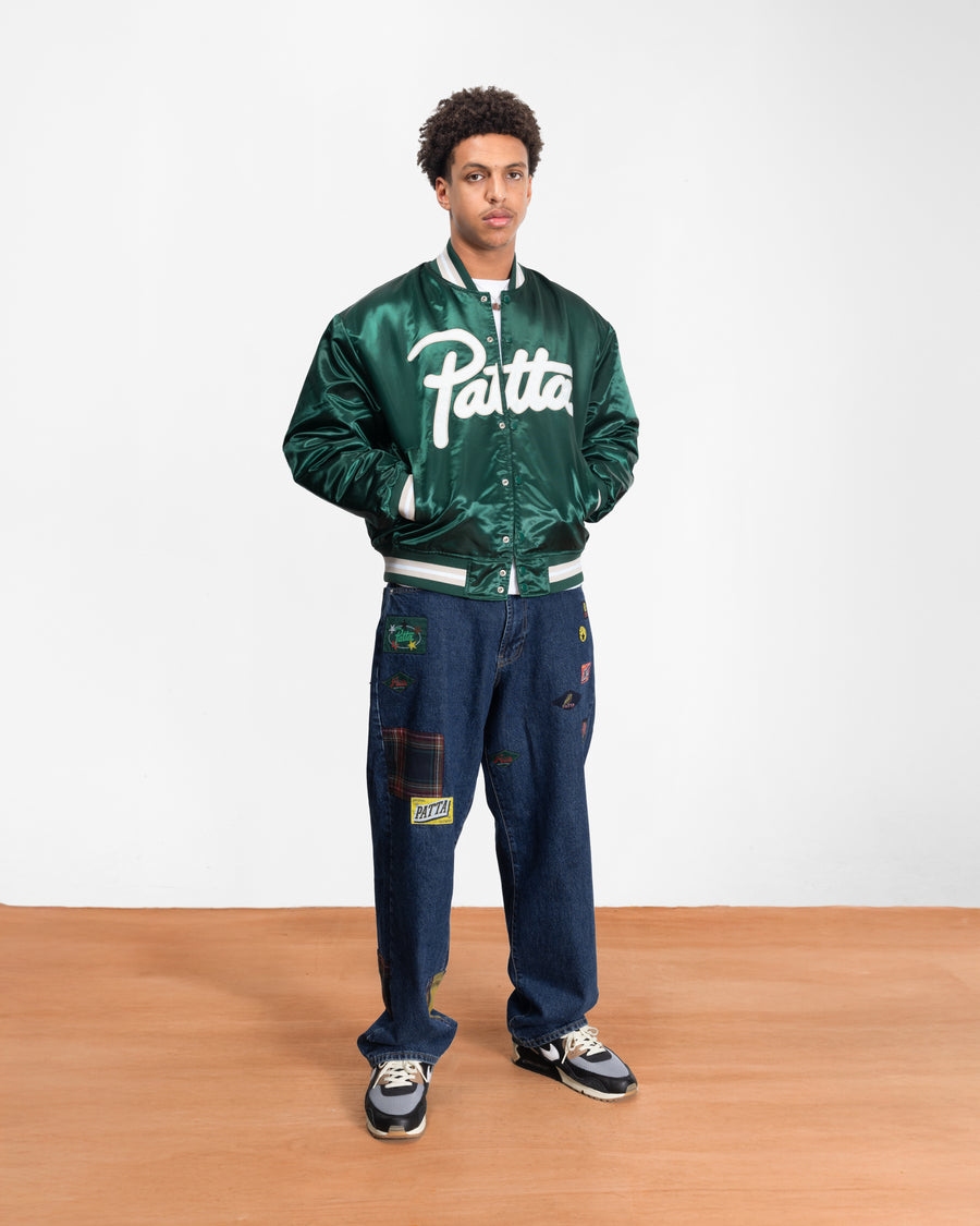 Patta Script Logo Satin Varsity Jacket (Bistro Green)