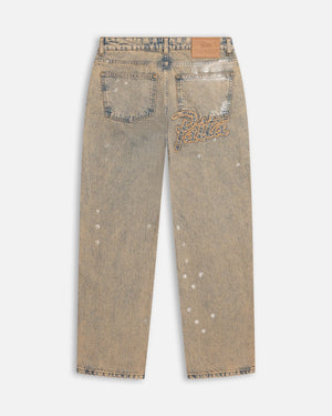 Patta Dirty Splatter Straight Leg Denim Pants (Sandwashed Light Blue Denim) Patta