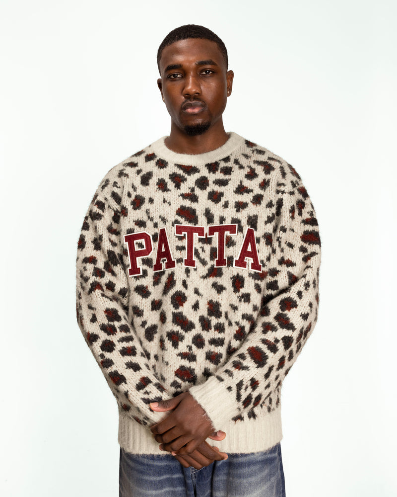 close up model shot of the  Leopard Brushed Knit